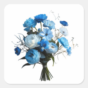 Blue & Whiite Flowers Square Sticker
