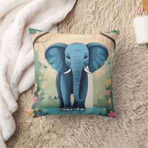 Blue Whimsical Baby Elephant, Cushion