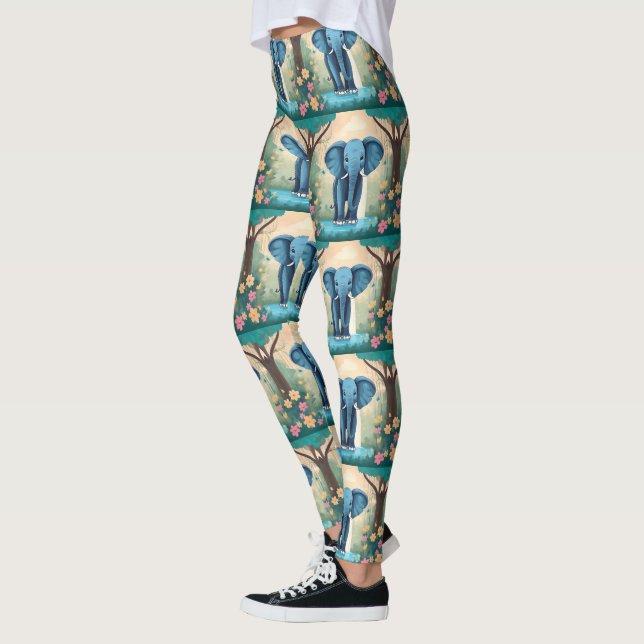 Blue Whimsical Baby Elephant, Leggings (Left)