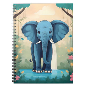 Blue Whimsical Baby Elephant, Notebook