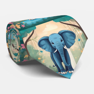 Blue Whimsical Baby Elephant, Tie