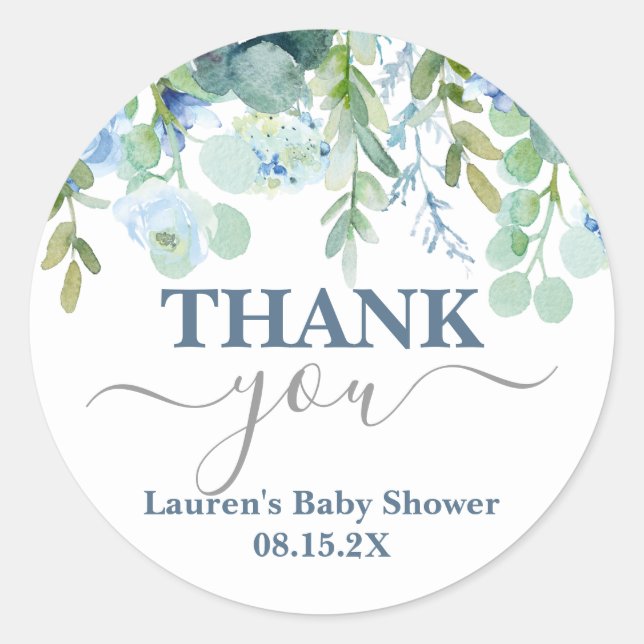 Blue Whimsical Baby Shower Classic Round Sticker (Front)