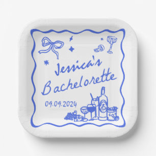 Blue Whimsical Beach Bachelorette Party Paper Plate