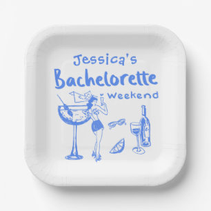 Blue Whimsical Beach Bachelorette Party Paper Plate