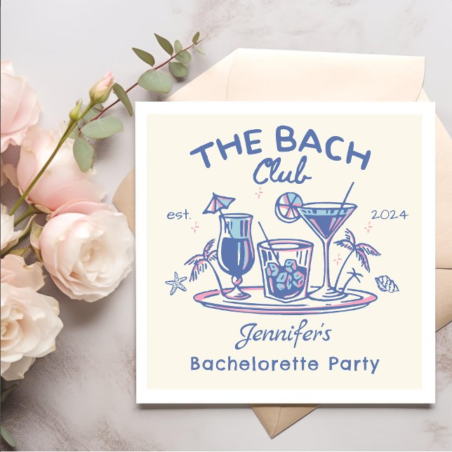 Blue Whimsical Beach Cocktail Bachelorette Party Napkin (Creator Uploaded)