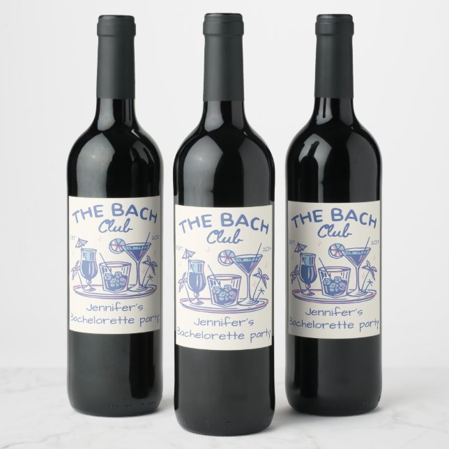 Blue Whimsical Beach Cocktail Bachelorette Party Wine Label (Bottles)