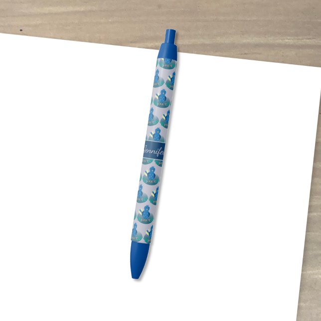 Blue Whimsical Bird Pattern Pen with Name (Blue whimsical bird pattern personalized pen . )