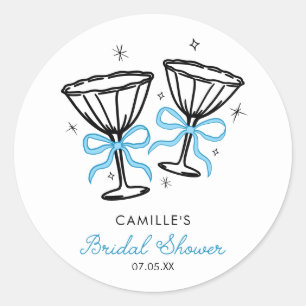 Blue Whimsical Bubbly Bridal Shower Classic Round Sticker