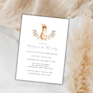 Blue Whimsical Bunny Wildflower  Baby Shower Invitation