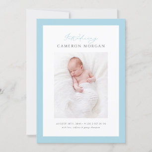 Blue Whimsical Calligraphy Photo Baby Birth Announcement