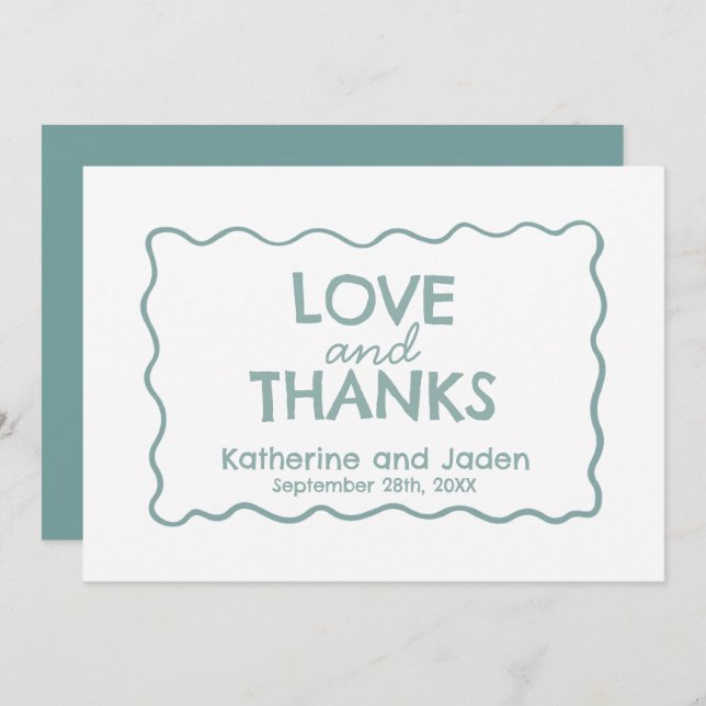 Blue Whimsical doodle wedding Flat Thank You Card (Front/Back)