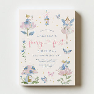 Blue Whimsical Fairy First Birthday Invitation