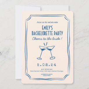 Blue Whimsical Funky Bachelorette Party Invitation