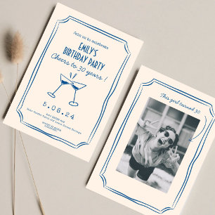 Blue Whimsical Funky Cheers Beers 30 th Birthday  Invitation