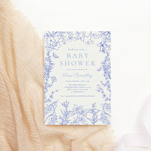 Blue Whimsical Garden Chinoiserie Baby Shower Invitation