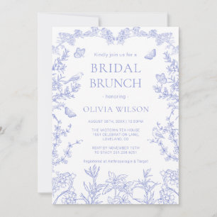 Blue whimsical Garden Chinoiserie Bridal Brunch  Invitation