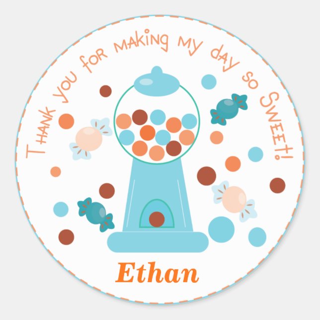 Blue Whimsical Gumball Party Sticker (Front)