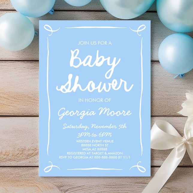Blue Whimsical Hand Drawn Baby Shower Invitation (Creator Uploaded)