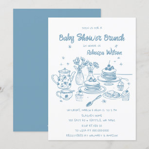 Blue Whimsical Hand Drawn Boy Baby Shower Brunch Invitation