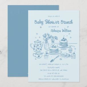 Blue Whimsical Hand Drawn Boy Baby Shower Brunch Invitation