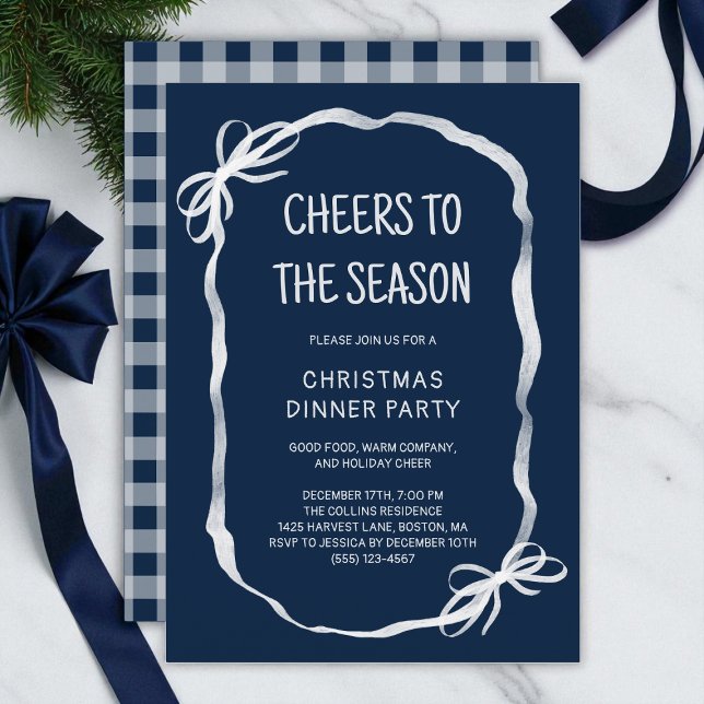 Blue Whimsical Hand Drawn Christmas Dinner Party Invitation (Blue Whimsical Hand Drawn Christmas Dinner Party Invitation)