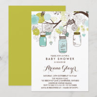 Blue Whimsical Mason Jars Baby Shower Invitation