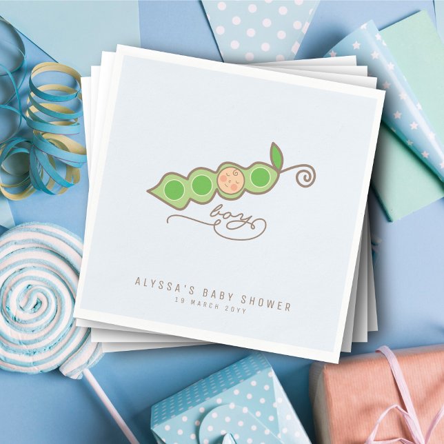 Blue Whimsical Peas in a Pod Boy Baby Shower Party Napkin (Whimsical Blue Peas in a Pod Boy Baby Shower Party Paper Napkins @ fatfatin)