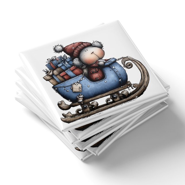 Blue Whimsical Polar Bear Sled | Christmas Magnet (Blue Whimsical Polar Bear Sled Christmas Magnet by PiggyPrint Stickers.)