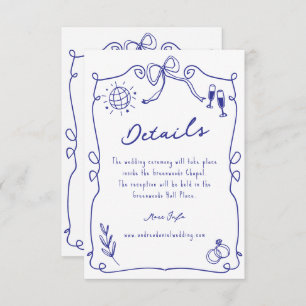 Blue Whimsical Quirky Hand drawn Wedding Details Enclosure Card