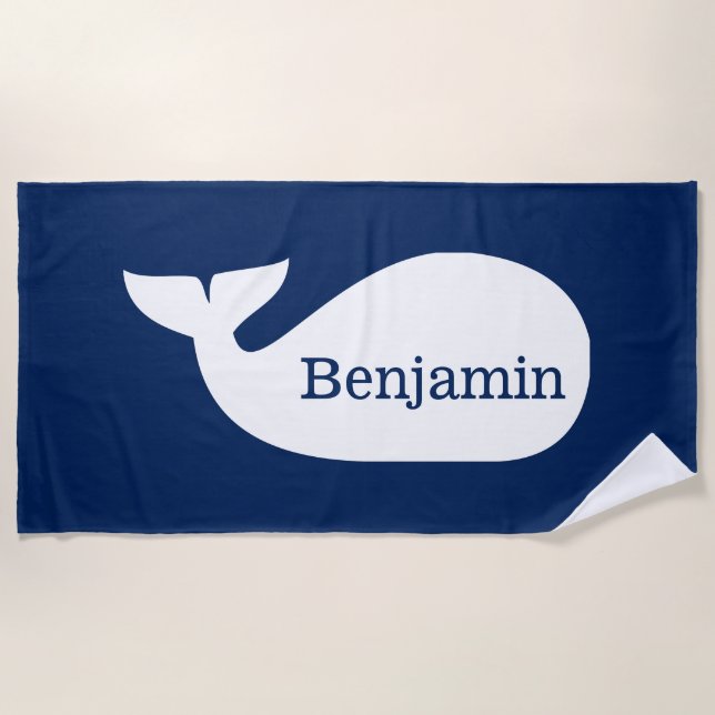 Blue Whimsical Whale Personalised Children's Beach Towel (Front)