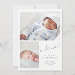 Blue Whimsy Two Photo Baby Birth Announcement