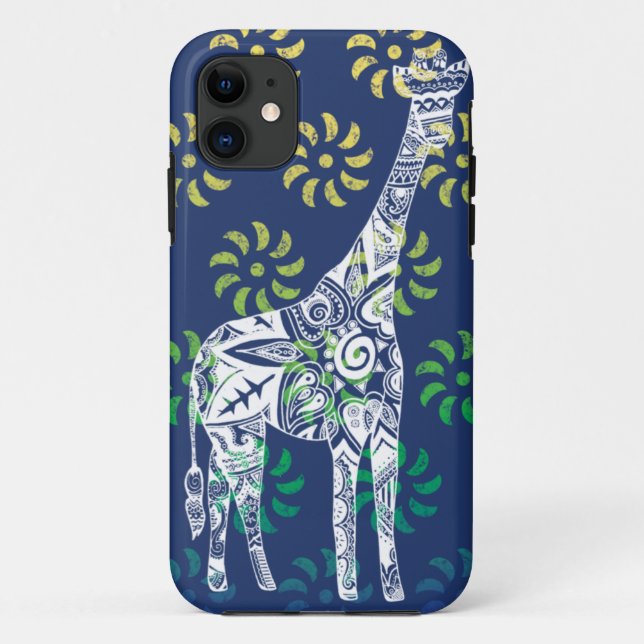 Blue Whirls Giraffe iPhone Case (Back)