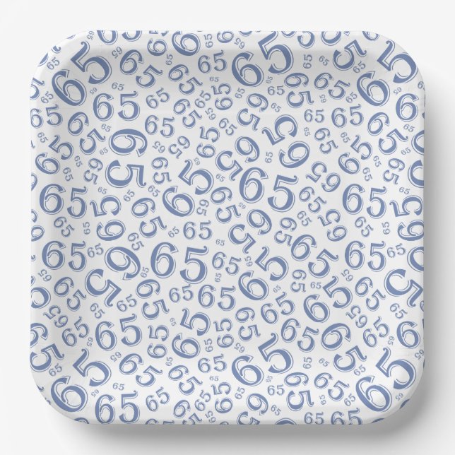  Blue/White 65th Random Number Pattern Paper Plate (Front)
