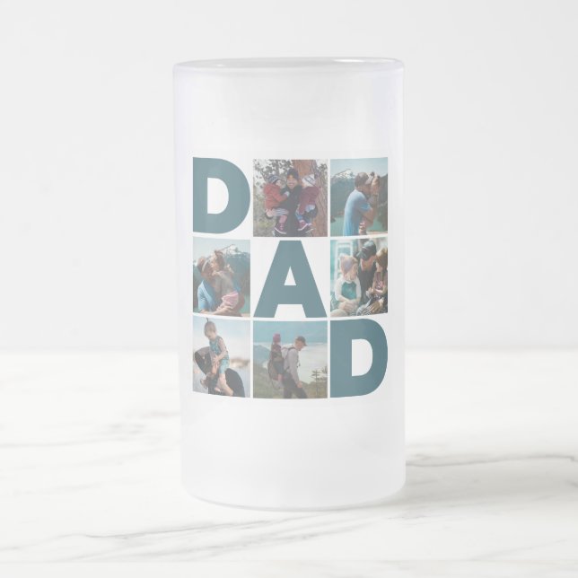 Blue & White 6 Photo Collage Dad  Frosted Glass Beer Mug (Center)