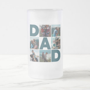 Blue & White 6 Photo Collage Dad  Frosted Glass Beer Mug