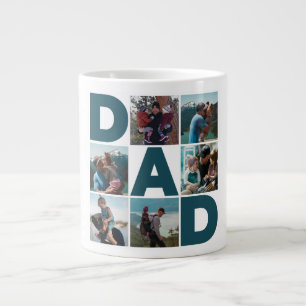 Blue & White 6 Photo Collage Dad  Large Coffee Mug