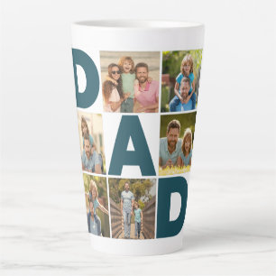 Blue & White 6 Photo Collage Dad  Latte Mug