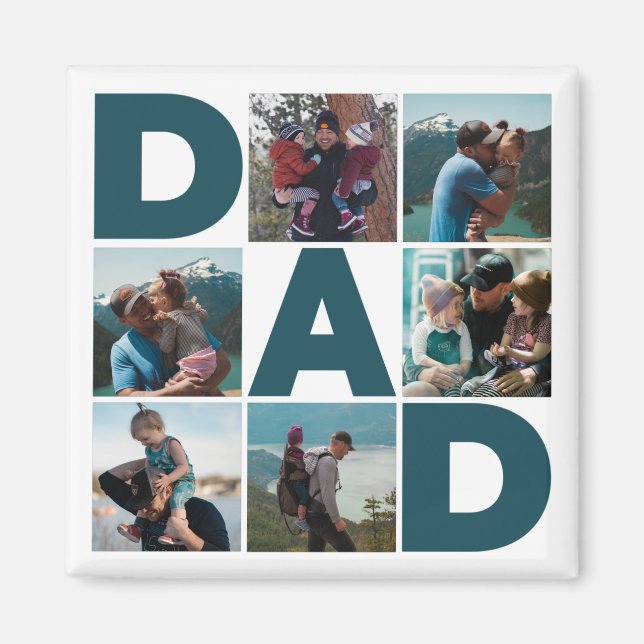 Blue & White 6 Photo Collage Dad  Magnet (Front)