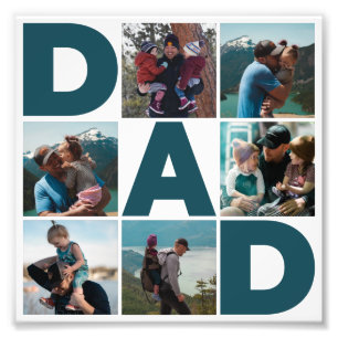 Blue & White 6 Photo Collage Dad Photo Enlargement Print