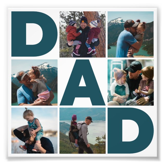 Blue & White 6 Photo Collage Dad Photo Enlargement Print (Front)