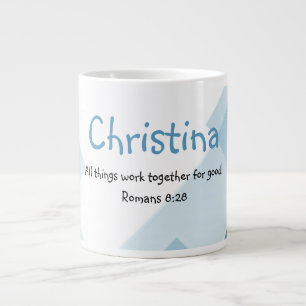 Blue White Abstract Art Inspirational Bible Quote Large Coffee Mug
