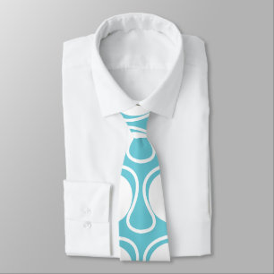 Blue White Abstract Curve Deco Art Tie