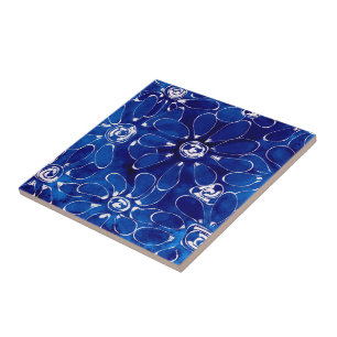 Blue White Abstract Floral Flower Flowers Tile