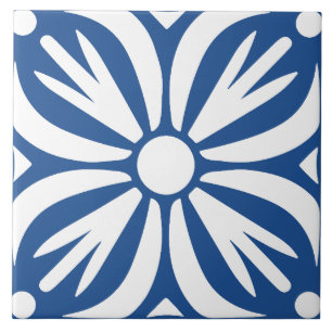 Blue &white abstract floral geometric tile