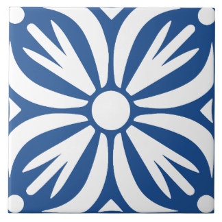 Blue &white abstract floral geometric tile