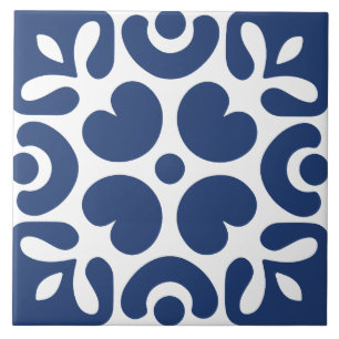 Blue &white abstract floral geometric tile