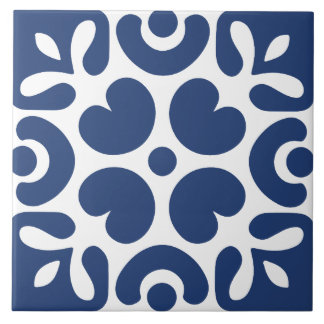 Blue &white abstract floral geometric tile