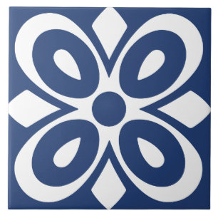 Blue white abstract floral geometric tile