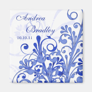 Blue & White Abstract Floral Wedding Magnet