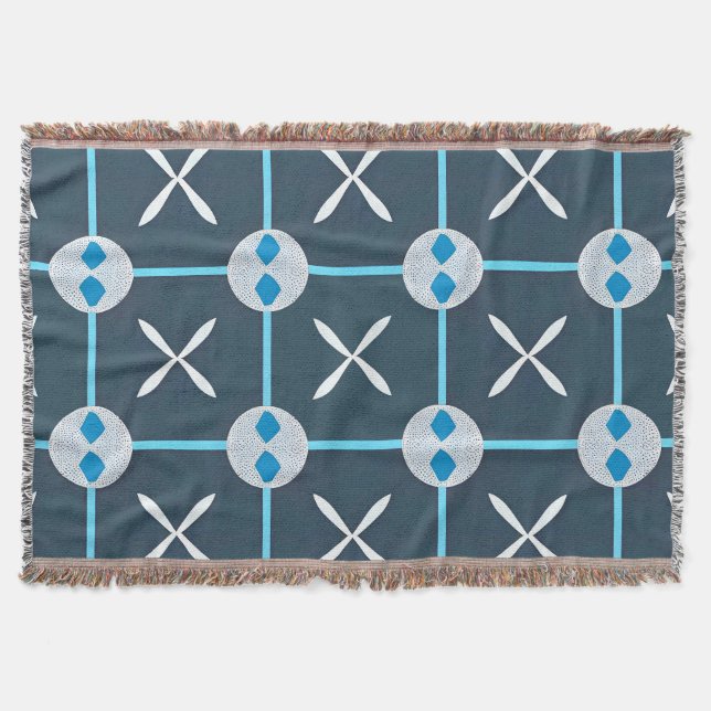 💙 Blue White Abstract Geometric Modern Decor Throw Blanket (Front)